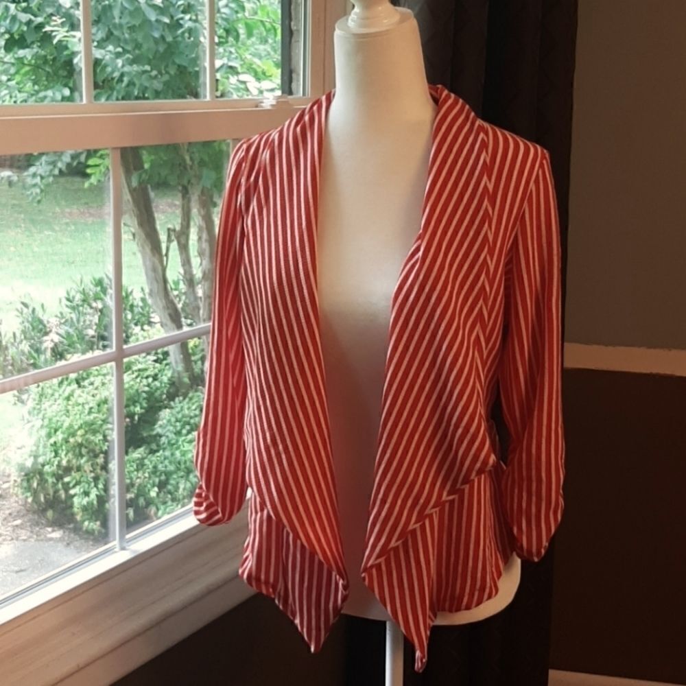 KAii Shrug Cardigan Poly Blend Stripes of Red & White Medium